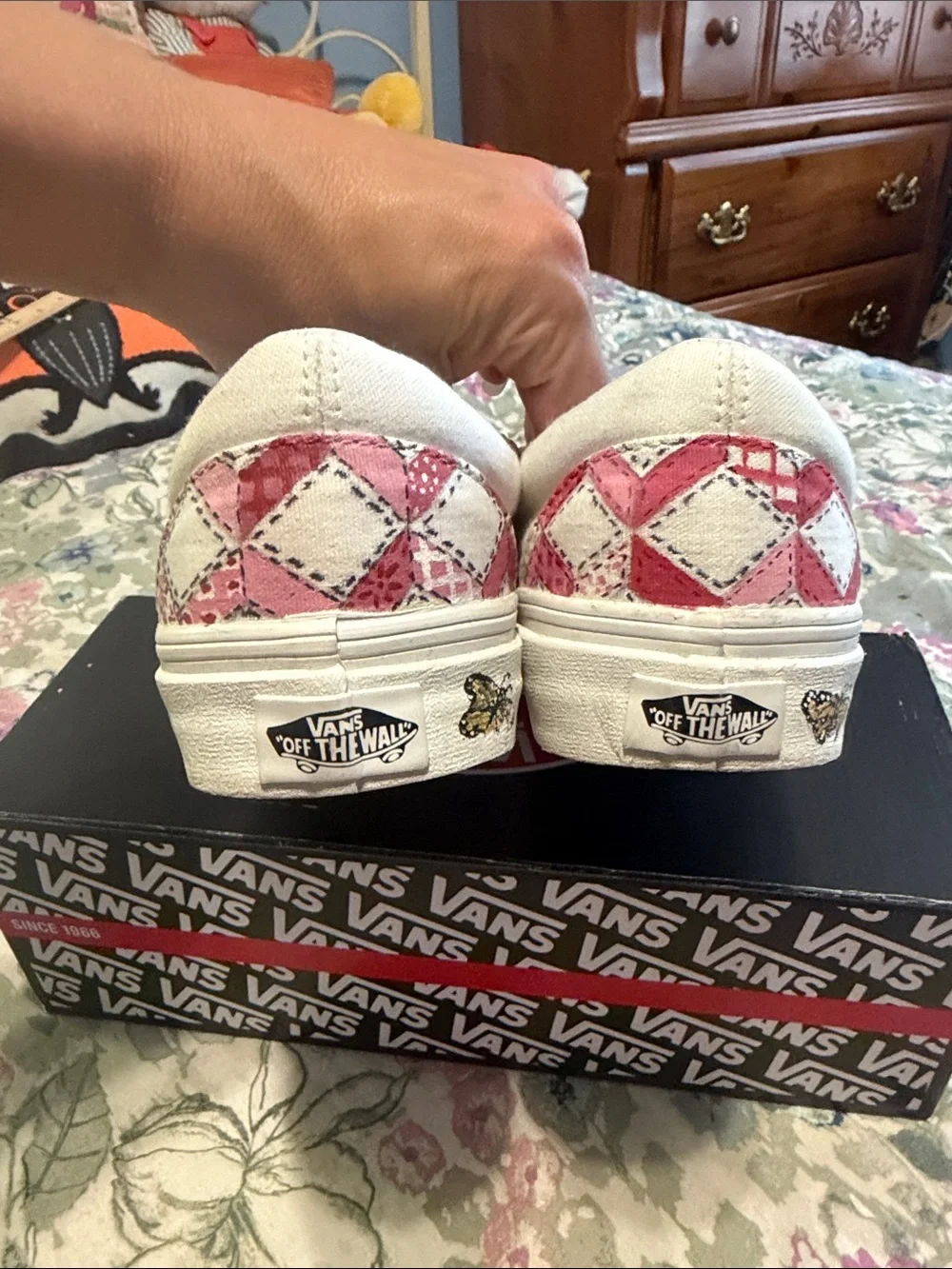 Vans “Off the Wall” Slip-On Quilted Checkerboard Blue & White Canvas Sneakers